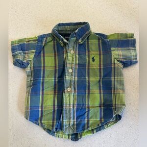 Ralph Lauren Blue & Green Plaid Button Down Shirt. Baby Boy Size 9M. Preppy Cute